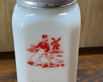 Pimenteiro de vidro vintage Hazel Atlas Dutch Boy Milk