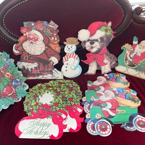 Surtidos recortes de cartón para Navidad, recortes, vintage, Navidad, surtidos, Papá Noel, trineo, corona, cachorro, muñeco de nieve