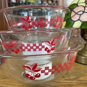 Vintage Pyrex Mixing Bowl Set: Red Cherries Design, Nesting Bowls