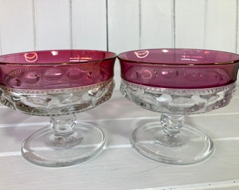 Vintage Tiffin Franziskaner Ruby Flashed Sorbet Schalen - Königskrone - 2er-Set