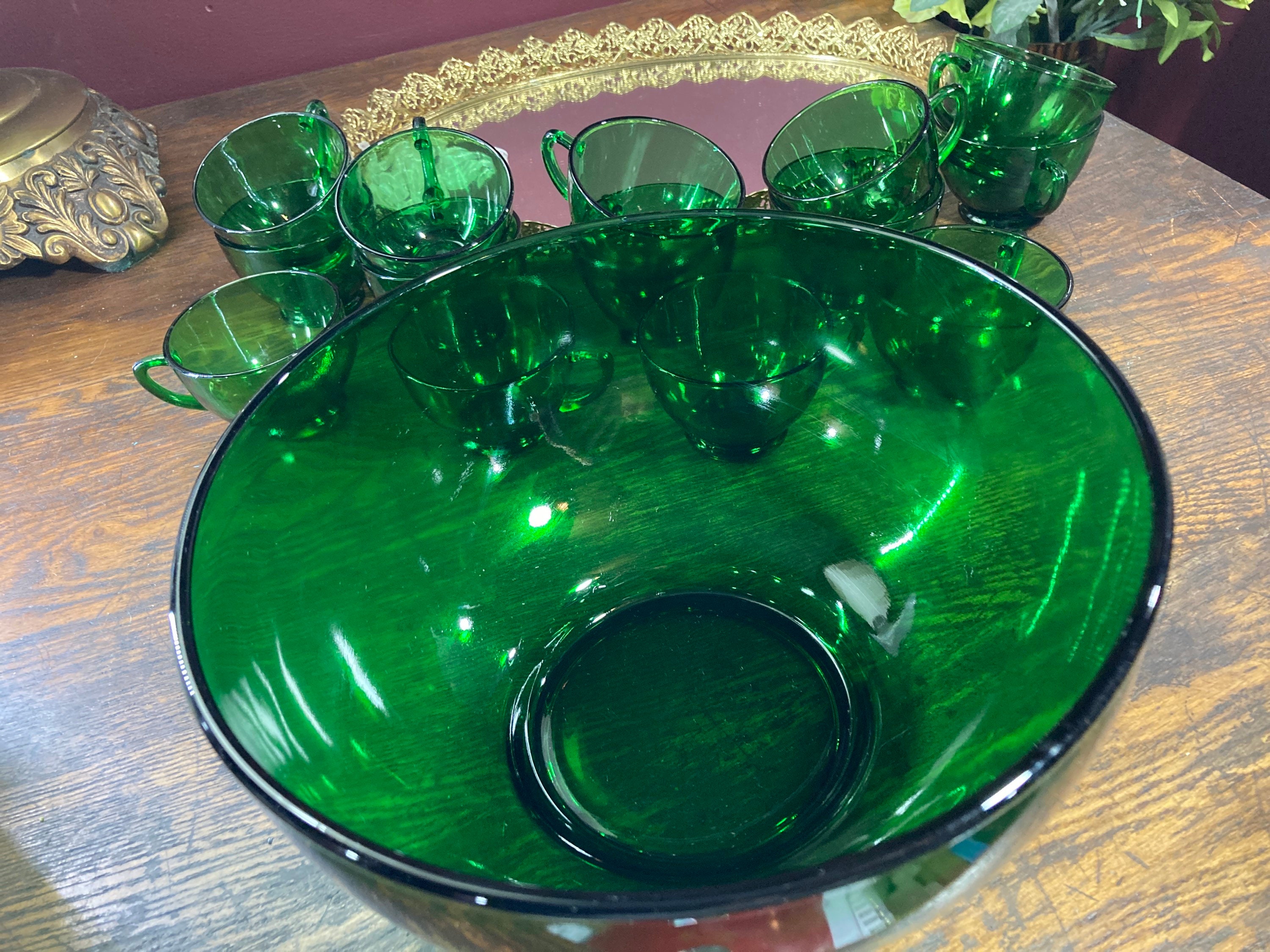 Punch Bowl Cups Set Anchor Hocking Forest Green Punch 14 Etsy