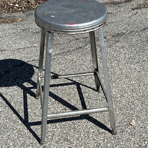 Industrial Silver Painted Angled Steel Four-Legged Stationary Stool Metal