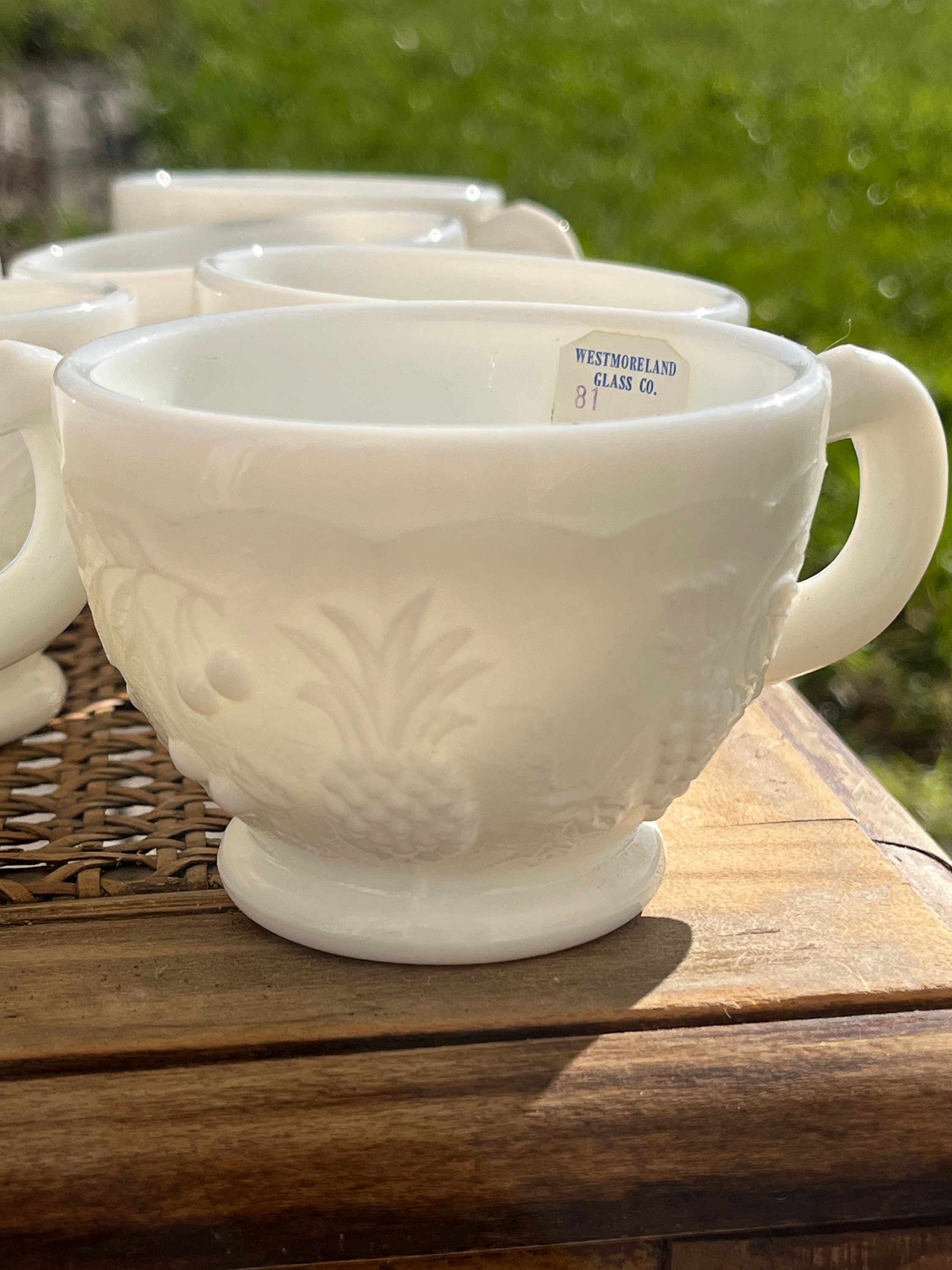 Vintage Westmoreland Milk Glass Punch Bowl Set: Fruit Design, 15 Cups,  Pedestal - Etsy