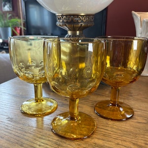 Bartlett Collins Goblet Water Wine Goblet set of 3 stemware glasses barware vintage Thumbprint Amber