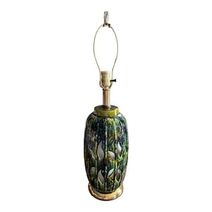 Mid Century Modern Table Lamp: Pierced Drip Glaze Ceramic Pottery, Trilight