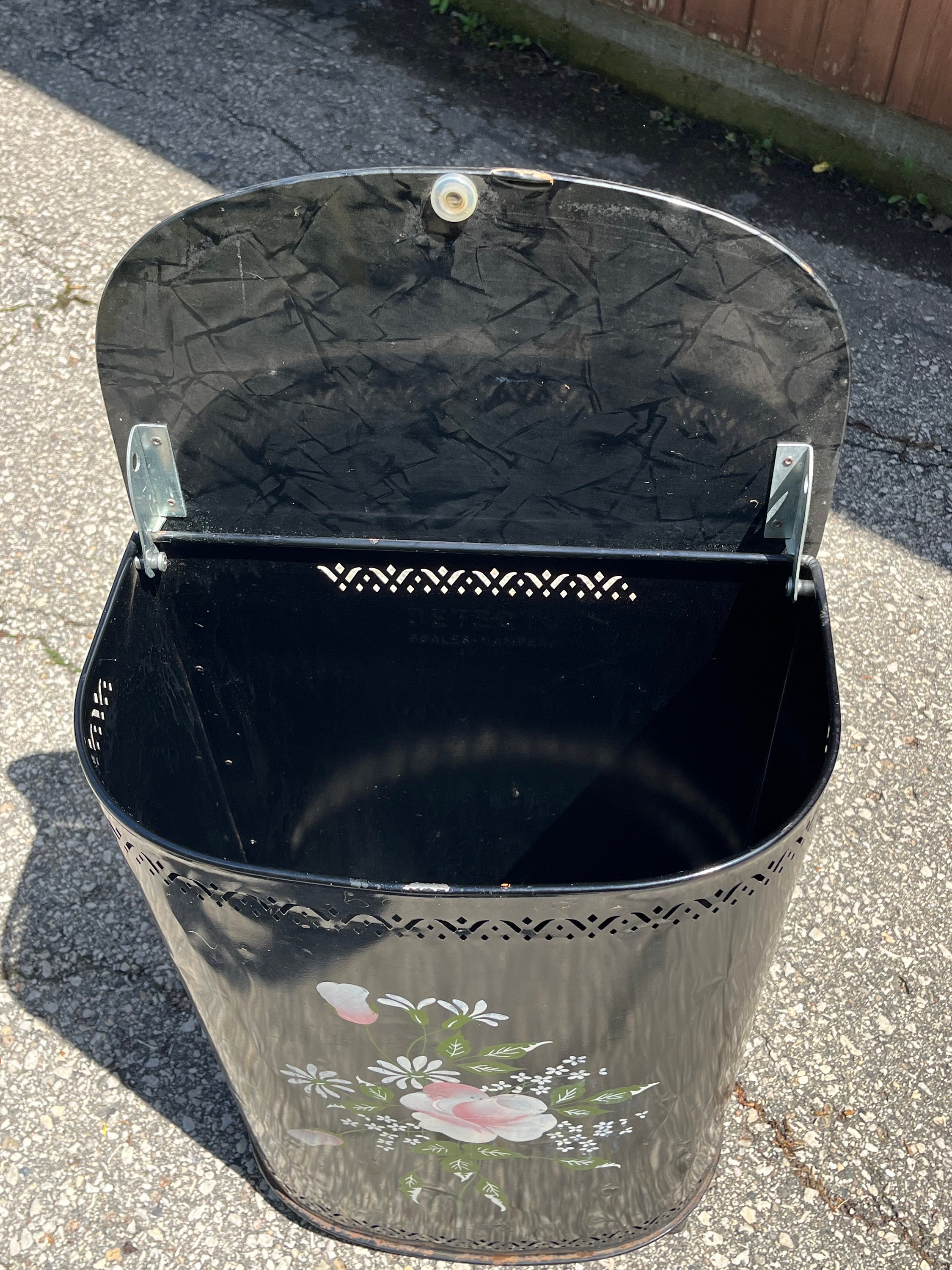Hand Painted Floral Laundry Hamper: Mid Century Modern Decoware