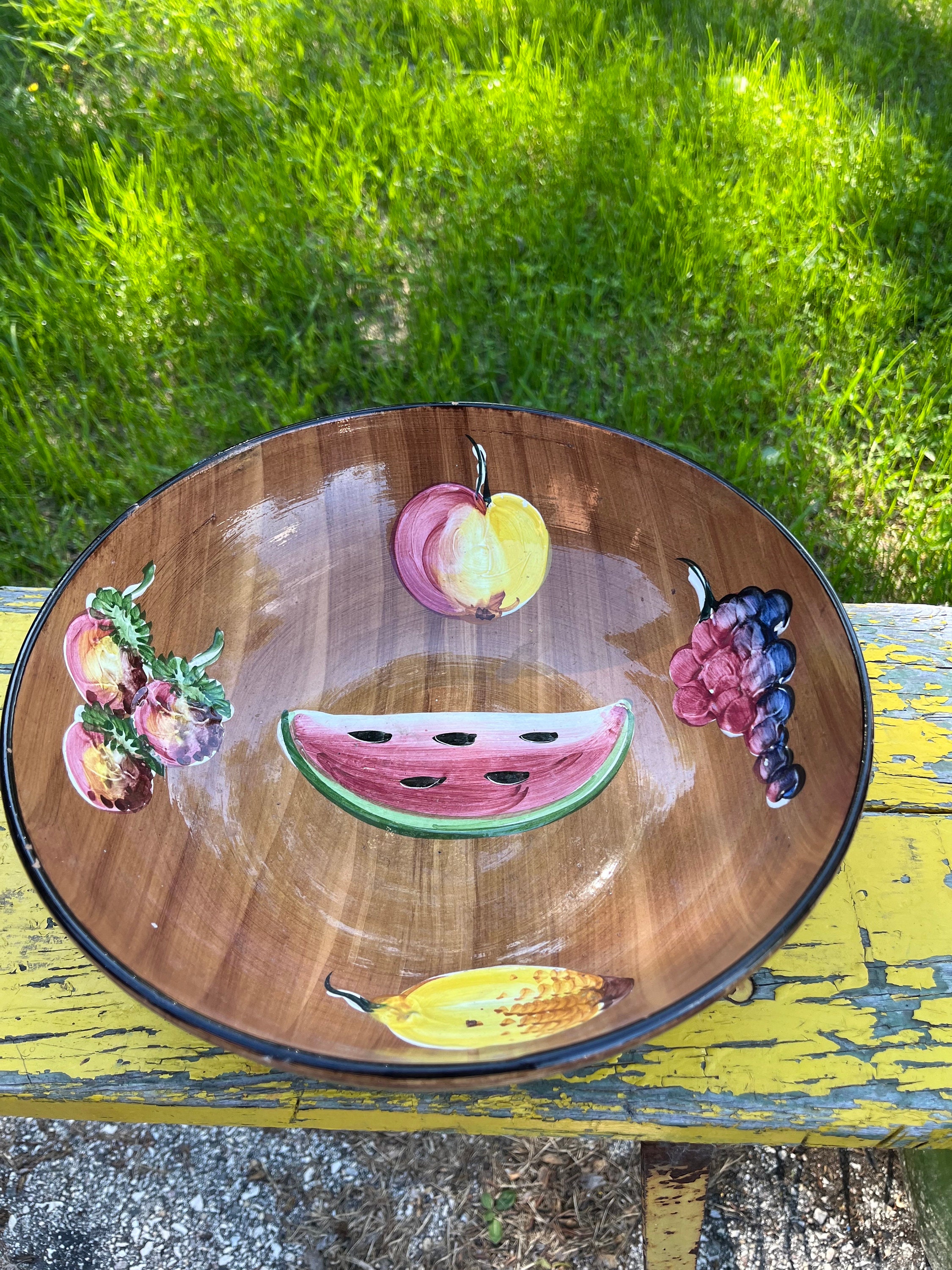 Demarle フルーツ装飾ボウル Made in Italy Vintage Italian Ceramic Fruit Bowl: Hand-painted Salad Serving
