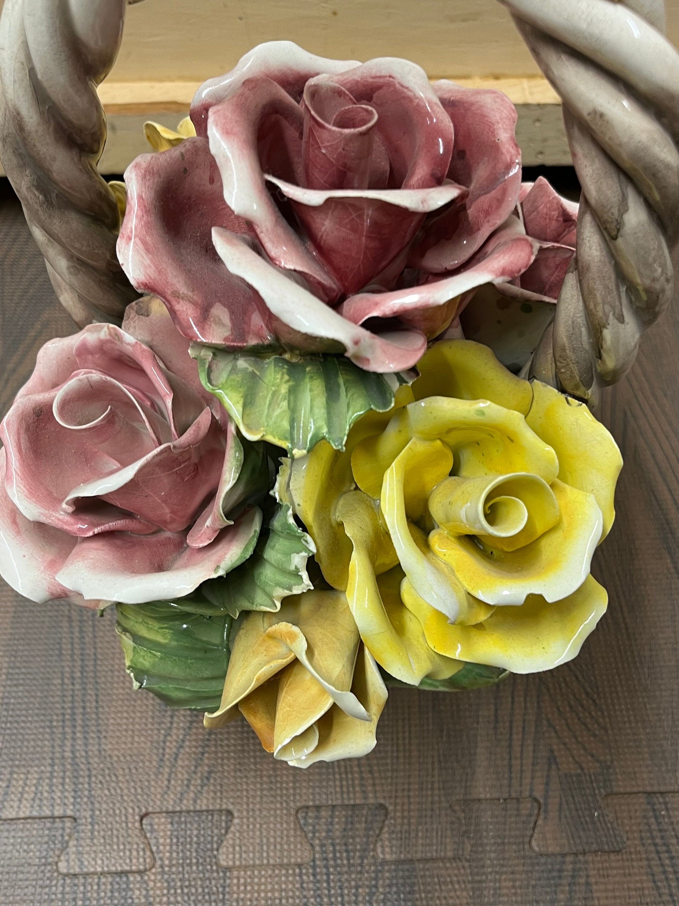 Capodimonte, Italy, Porcelain, Basket of Posies, Rose Flowers