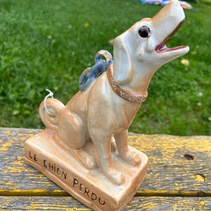 Le Chien Perdu  Pottery, Collectible, Lost Dog, Vintage, Large, Dog, Glaze, Figurine, sitting