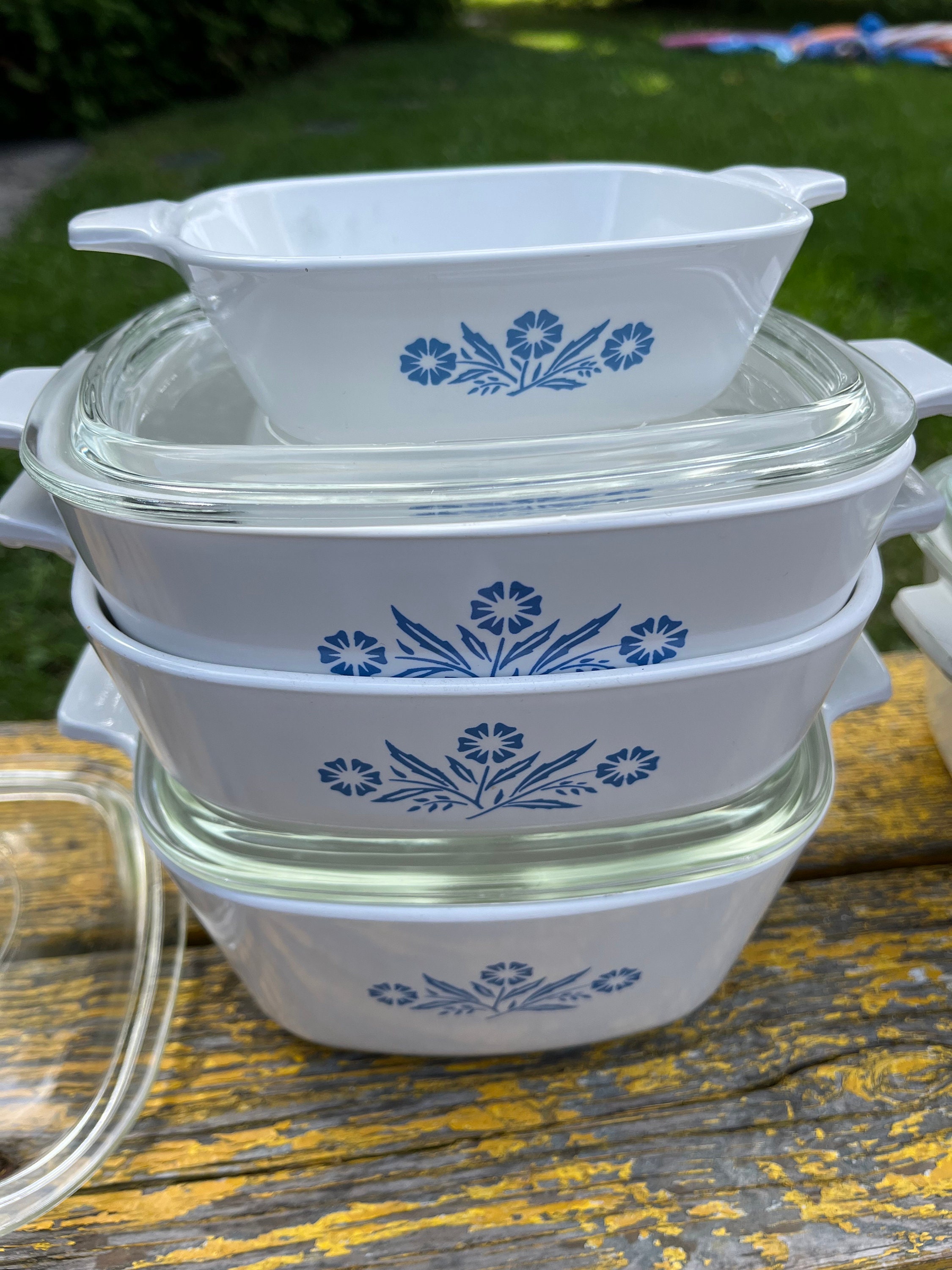 Vintage Corning Ware Casserole Dish Set: Cornflower Blue Onion