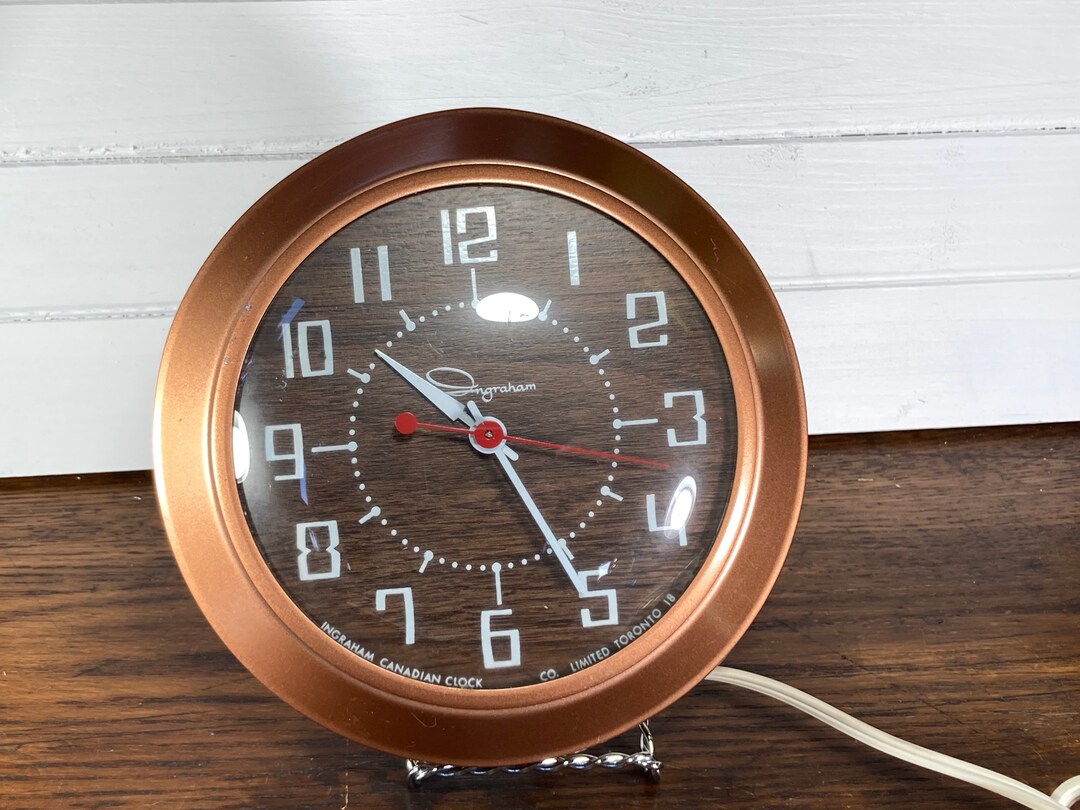 Wall Clock Plug In Ingraham Canada Vintage Retro Copper Etsy