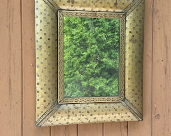 Rustic Handmade Mexican Mirror: Gold Tone Metal Frame, Vintage Wall Decor