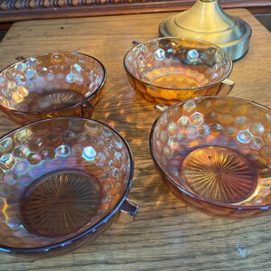 Bowl Marigold Carnival Glass Thumb Print Bubble Double Handle  Bowl Dish  Set of 4