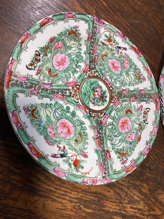 Vintage Rose Medallion Plate & Bowl Set: Hand-painted