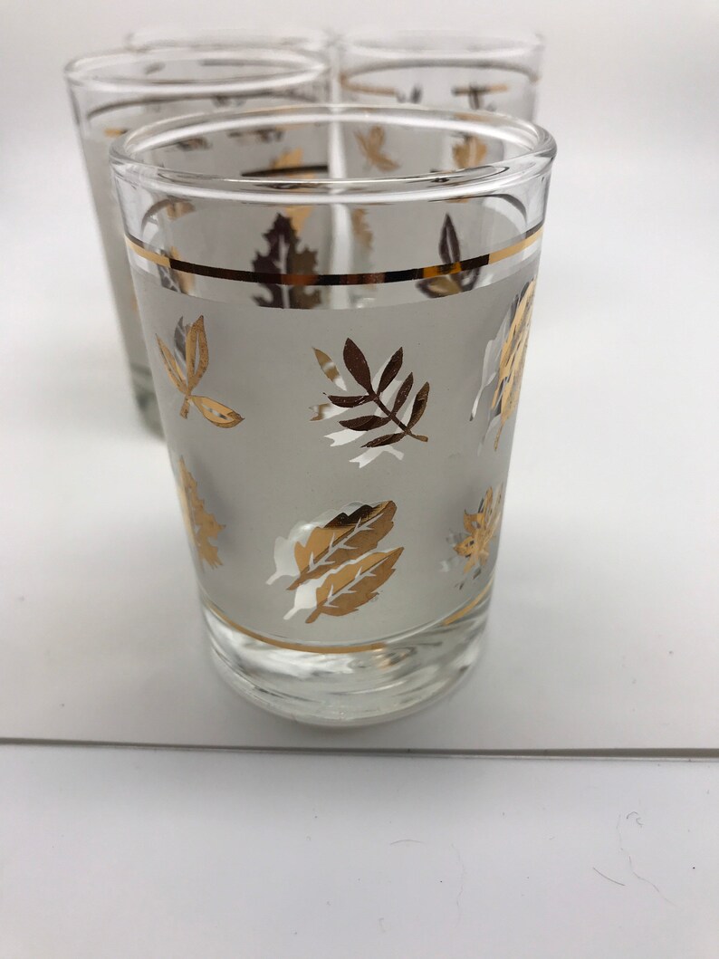 MCM Libbey Gold Leaf Frosted Glasses Vintage Glass Tumblers Etsy