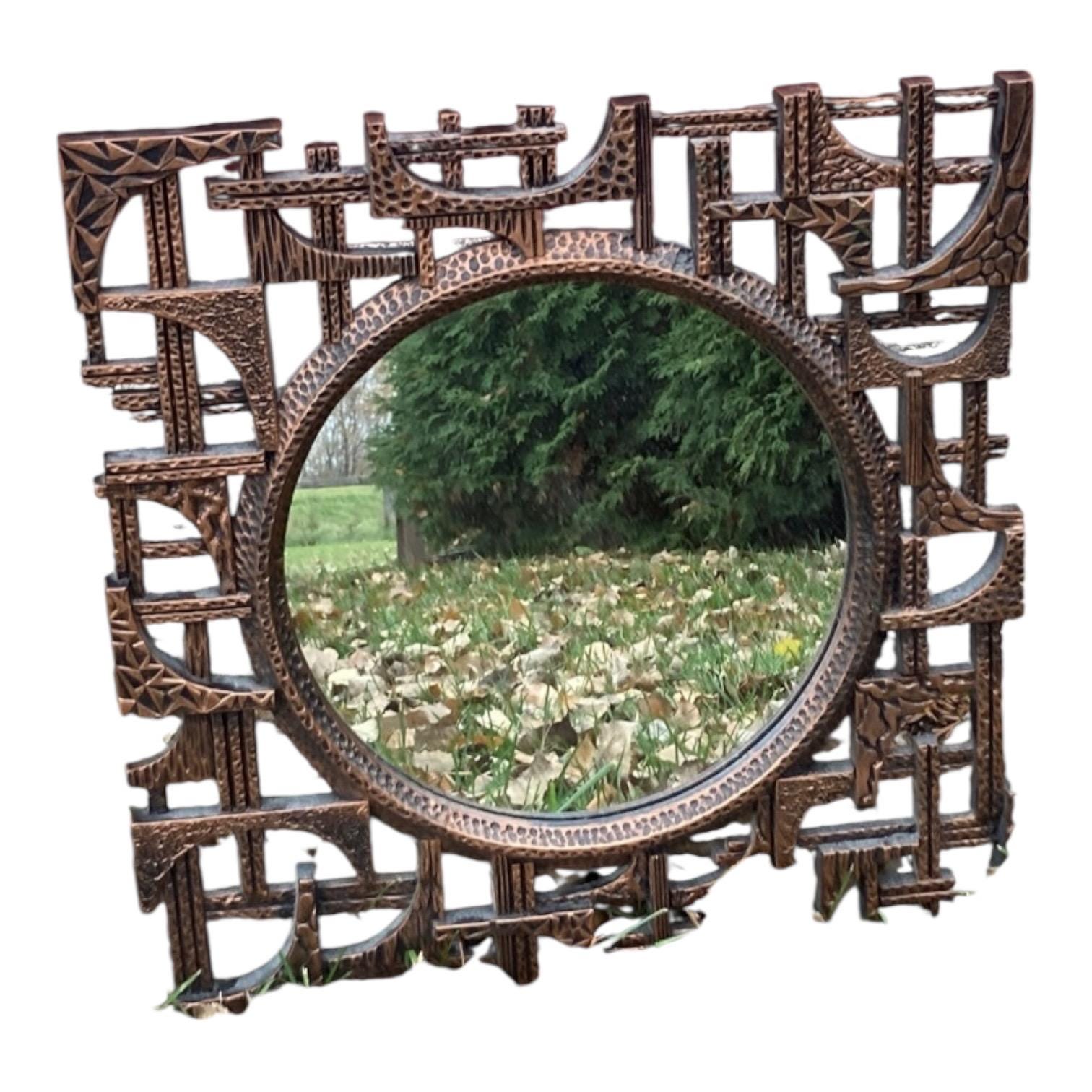 CopperCraft, Mirror, Copper Craft,  Vintage, Art Deco, Wall Mirror, Retro, 70s, Wall Decor, Abstract, Brutalist,