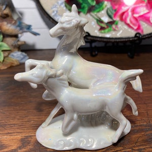 Horses Capodimonte Mare and Foal Vintage Figurine Porcelain Italian Italy Horse A & DC Marked Pearlized