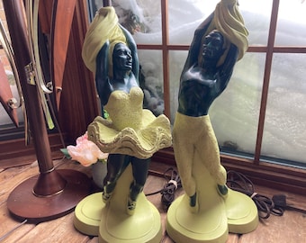 Lamps, Ballet Dancers Favor Ware Statues Chartreuse Chalkware Chalk Dancing Man Woman Figurine Canada Vintage