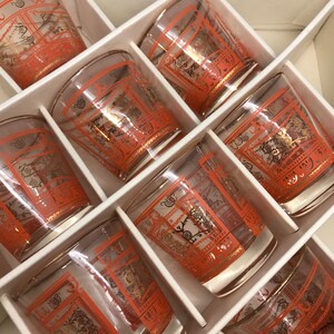 BNIB Dominion Glass Canadian Set 8 Clear Old Fashioned Rocks Juice Glasses Orange Black Gold Motif  Aristocratic Pattern Vintage Elegant