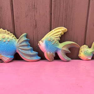 Chakware 3 Fish Set  wall hanging Markscraft Bathroom Decor Vintage Plaque Wall Hanging Canada Chalk Ware