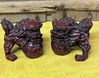 Foo Dog Figurine Pair Asian Temple Guardian Lions Shishi Dog Statues, Ceramic Chinese Foo Dog Set, Feng Shui Decor