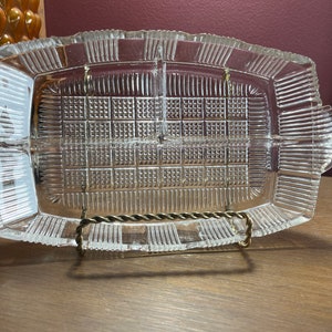 Dish  Pressed Glass Relish Dish Depression Glass Divided Serving Tray, Antique Art Deco