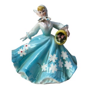 Vintage Lefton Southern Belle Figurine: Lady in Blue Dress, Flower Basket