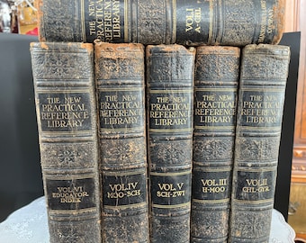 1915 Antique Reference Library: 6 Volume Set, Leather Bound