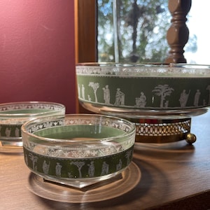 Jeanette Glass, Chip Bowl on Stand and 2 dip bowls, Hellenic, Greek, Roman, Greco, Wedgewood, Jasperware, Vintage, MCM