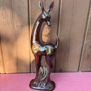 Keramikfigur Staty Antilop Hjort Gasell Konst Keramik Vintage Glaserad Hög Smal Japan Vintage