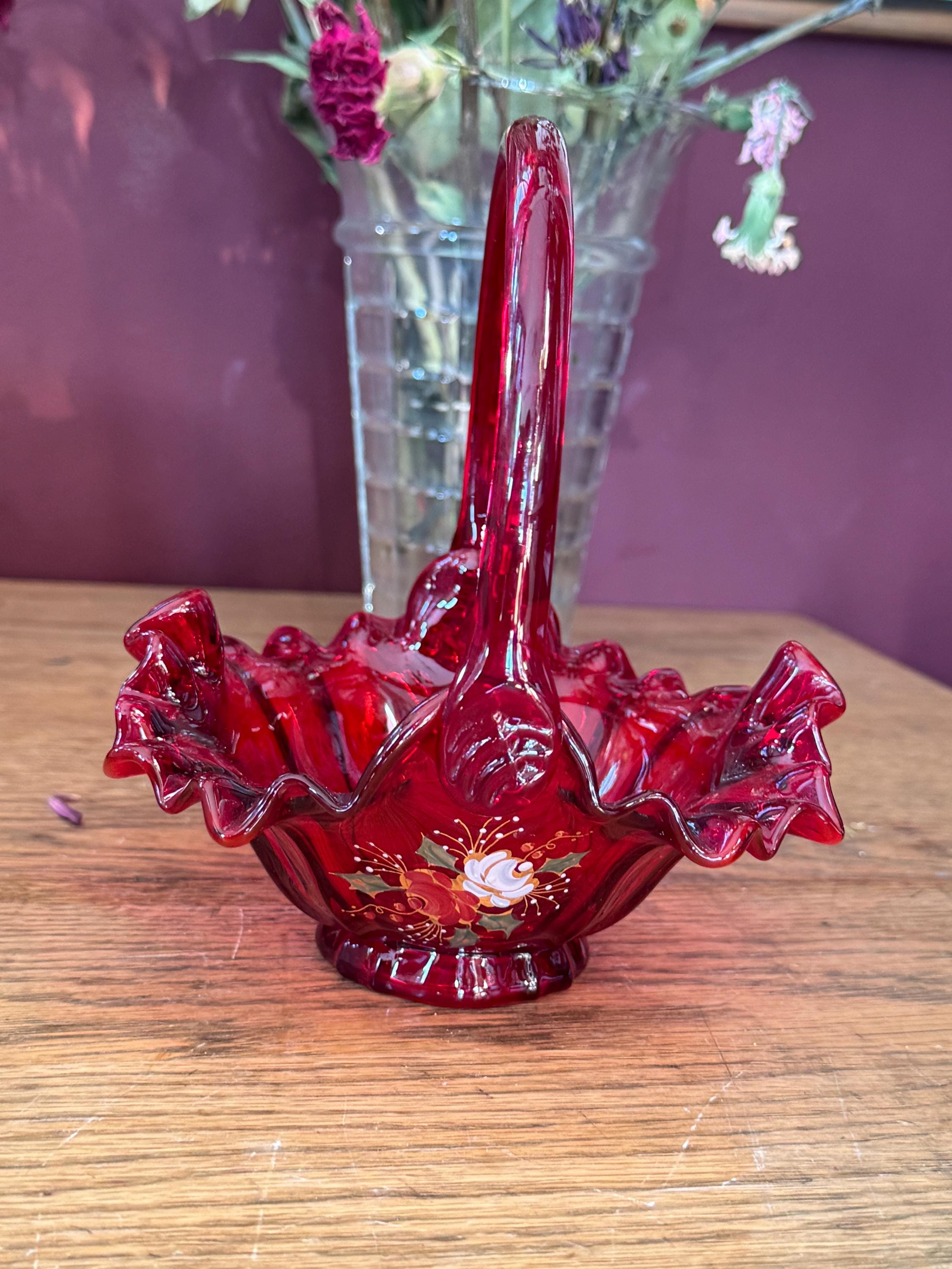 希少！フェントン ピンク色クレストバスケット アンティークfenton アメリカ Signed Fenton Basket - Etsy Canada