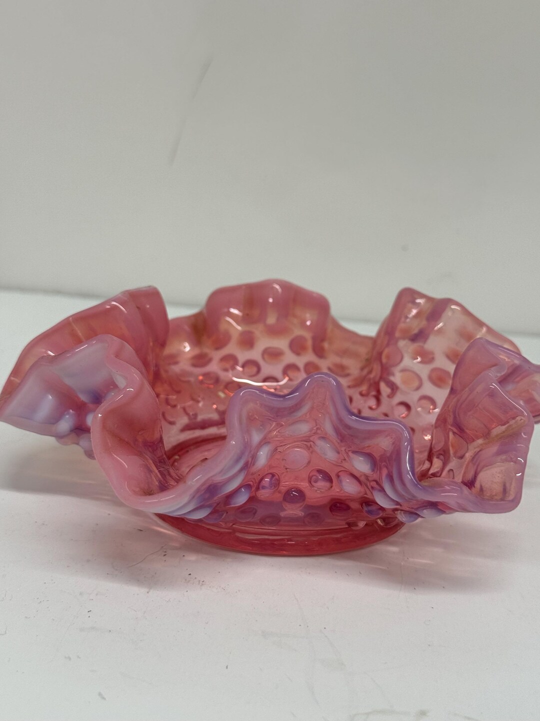 Fenton Pink Opalescent Hobnail Handled Bon Bon or Candy Dish Retro ...