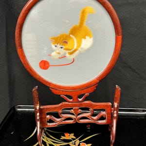 中国製の両面手刺繍の卓上 - 朝の遊び猫 - 新築祝いの贈り物や家