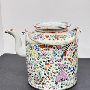 Antique Famille Rose Porcelain Teapot: Hand-Painted Chinese Export