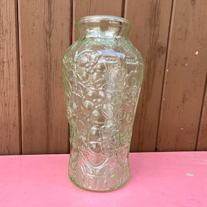 Antique Depression Uranium Green Glass VASELINE GREEN Pickle Jar Vase Flower, Decor, Pressed Glass
