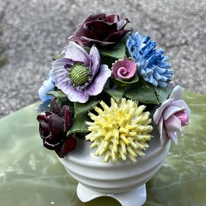 Floral Figurine, Radnor,  Bone China, made in England, Basket of Flowers,  circa 1950s,  Vintage, Capidimonte, Large Staffordshire,