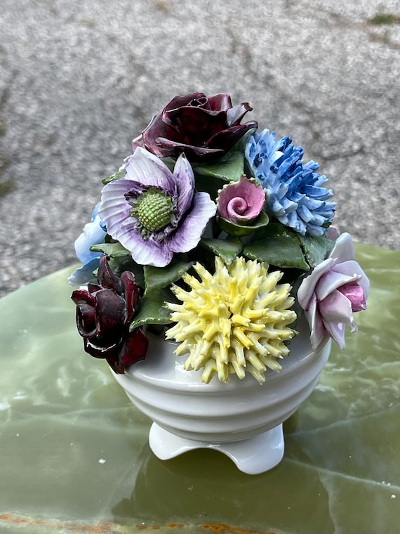 Vintage Radnor Bone China Floral Figurine: English Flower Basket