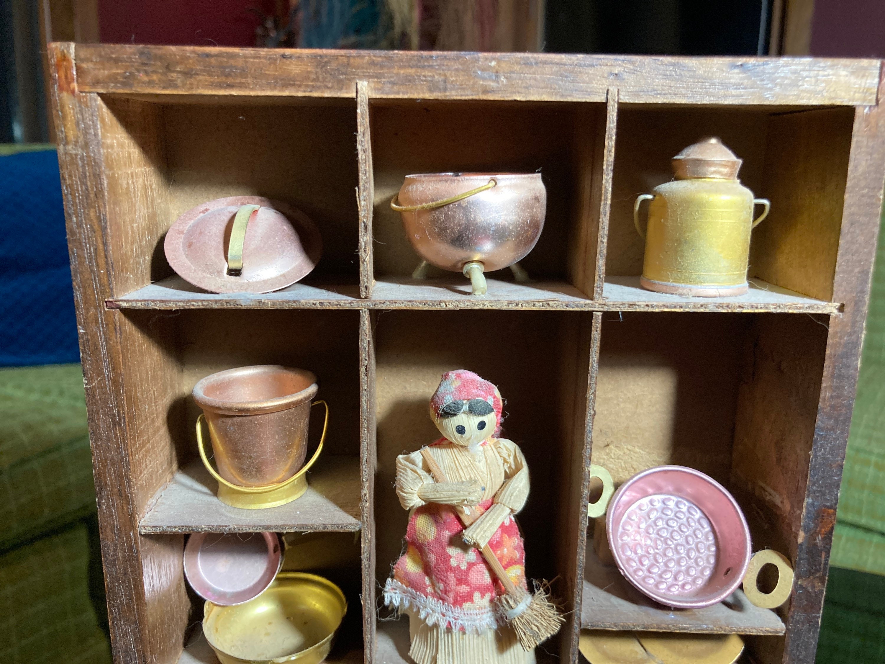 Wood Display Shelf Small Miniature Rack 14 Windows Tin Pots | Etsy