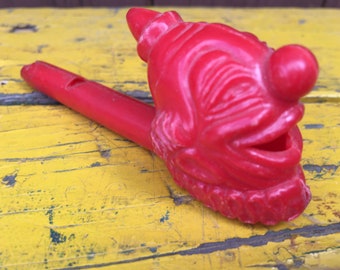 Whistle, Hard Plastic, Child’s Whistle,  In The Shape Of A Clown Face, Vintage, Collectible, Toy