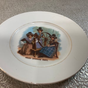Welsh Spinning Party Czechoslovakia Victoria Antique Side Plate Three Women China Vintage