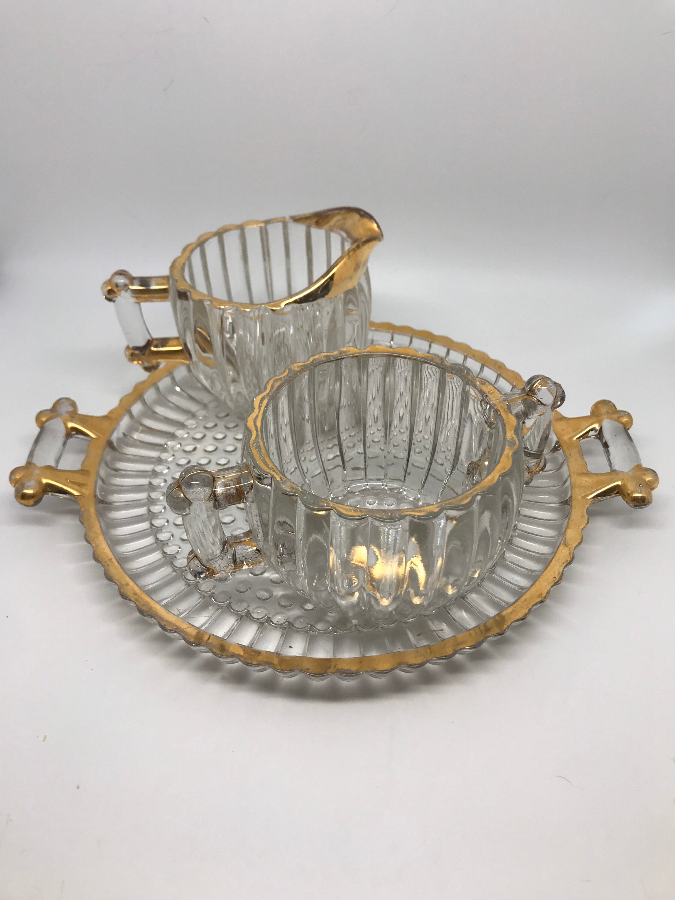 Glass Cream Sugar Tray Set National Pattern Gold Etsy