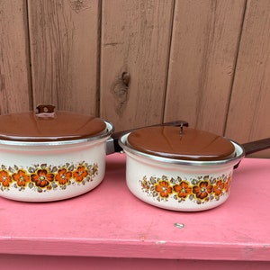 Vintage Enamel Small Size Cooking Pot 1970s 
