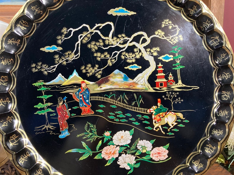Extra Large Metal Chinoiserie Serving Tray Vintage Barware Alcohol Resistant Cathay Tail Asian Round Art Deco England Trays Home Living Efp Osteology Org Extra Large Metal Chinoiserie Serving, Extra Large Round Metal Serving Tray