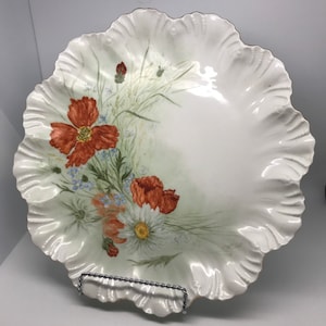Antique Limoges A 19th century Limoges A Lanternier scalloped plate - floral decoration  12” Hand Painted Late 1800s.