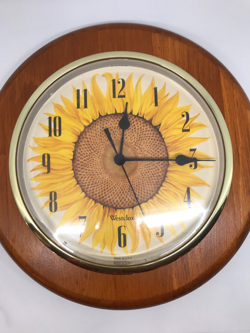 Sunflower Clock Westclox Battery Operated Vintage Wood Retro Etsy