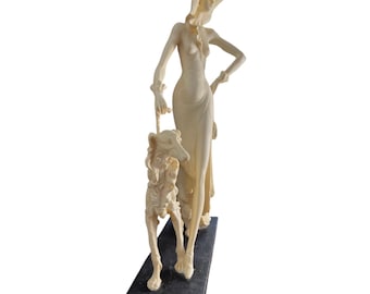 A. SANTINI Vintage Figurine Art Deco LADY With Borzoi DOG 17