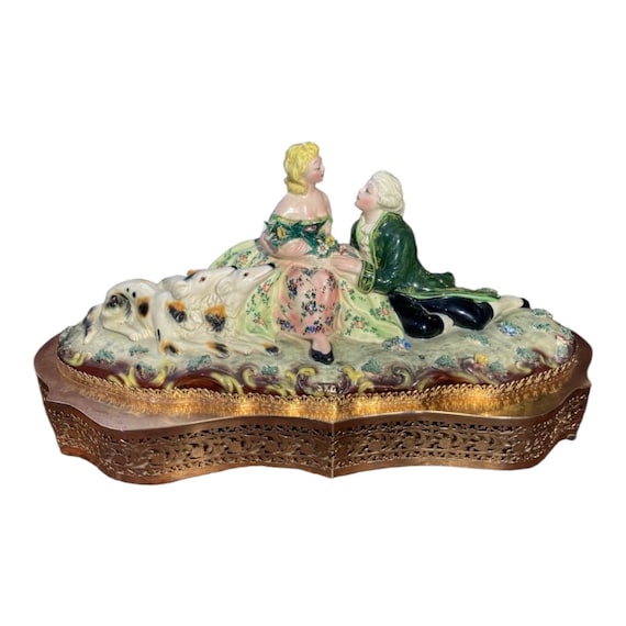 Capodimonte, Italien, Porzellan, Paar, Parlour, Liebespaar, Hunde, Antik, Vintage, groß