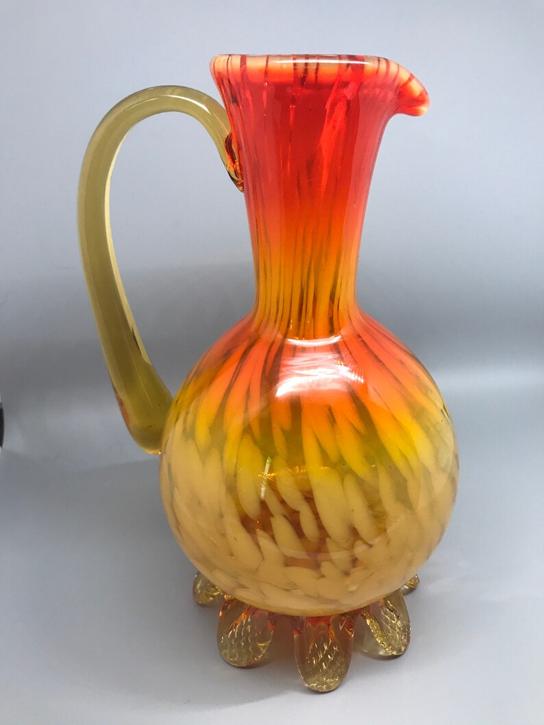 Murano Hand Blown Jug Pitcher Vase Art Glass Ewer Splatter Etsy