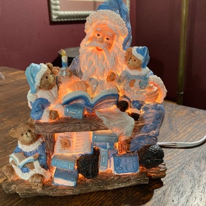 Blue, Santa, Santa Claus, Christmas, Xmas, Lamp, Figurine,, Statue, Decoration, Corded, Teddy Bears, Reading