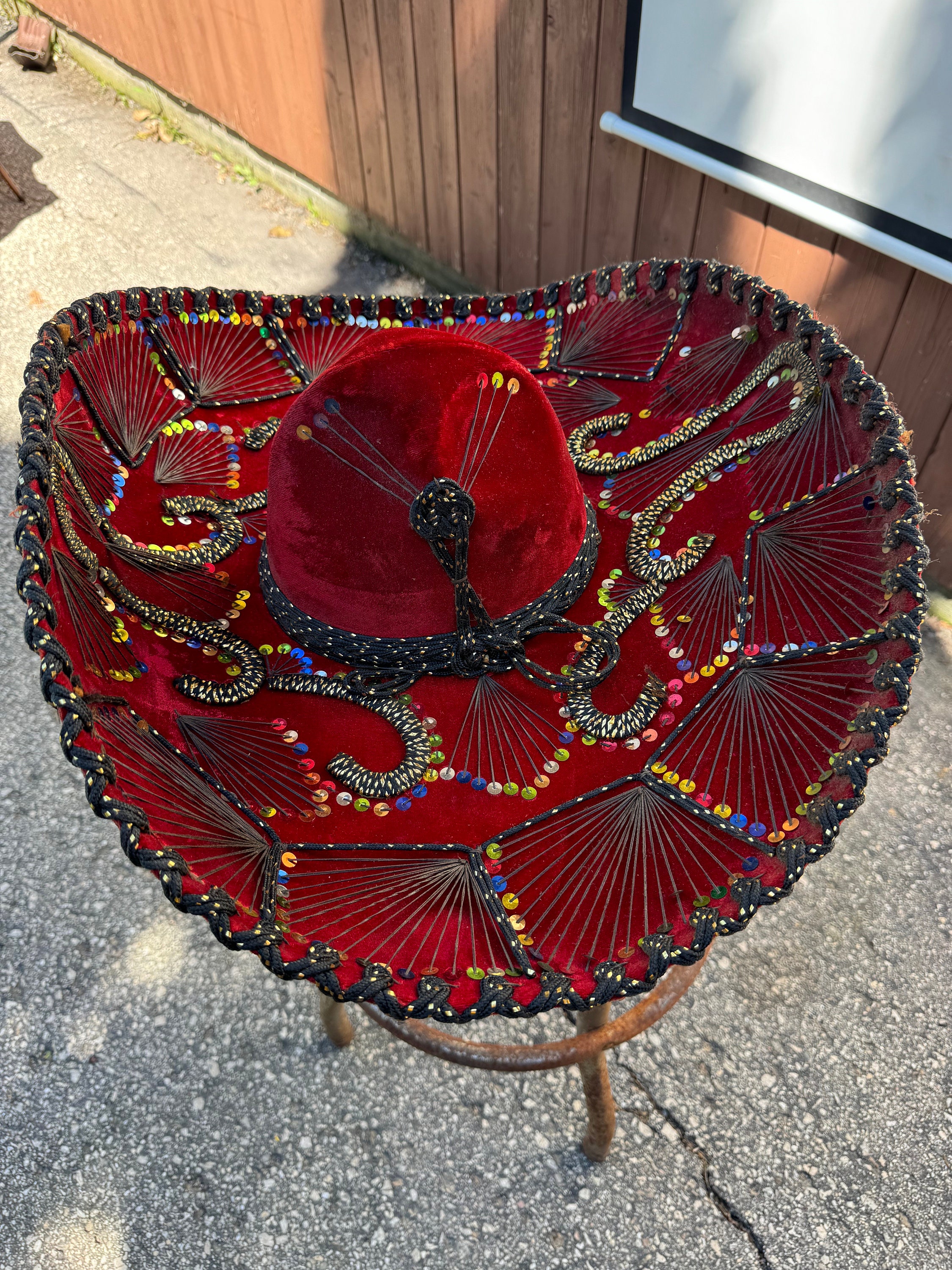 Cappello Sombrero Mariachi Con Fiori Nero/Argento Taglia 5 &ndash; Fatto A Mano In Messico